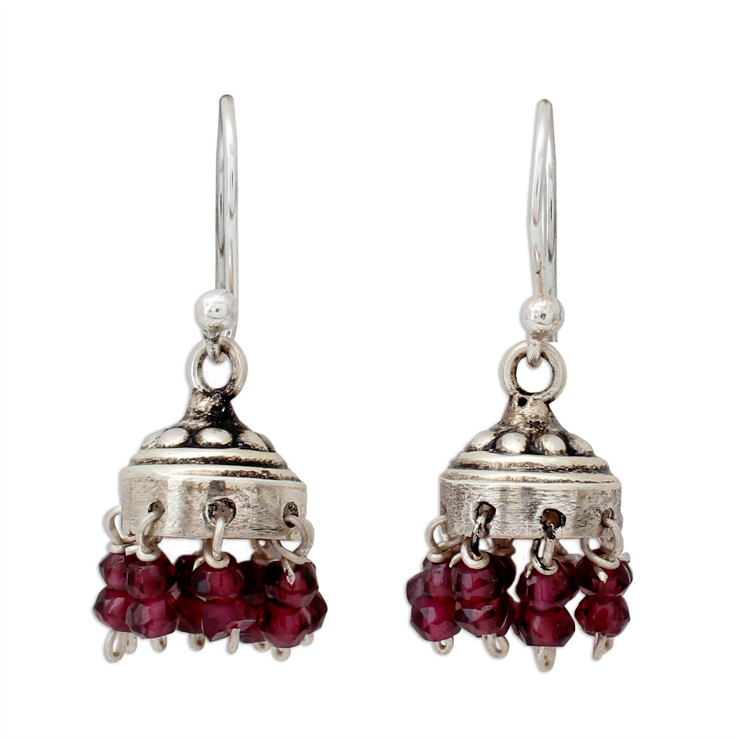 Traditional Grace Garnet & Silver Jhumki Chandelier Earrings