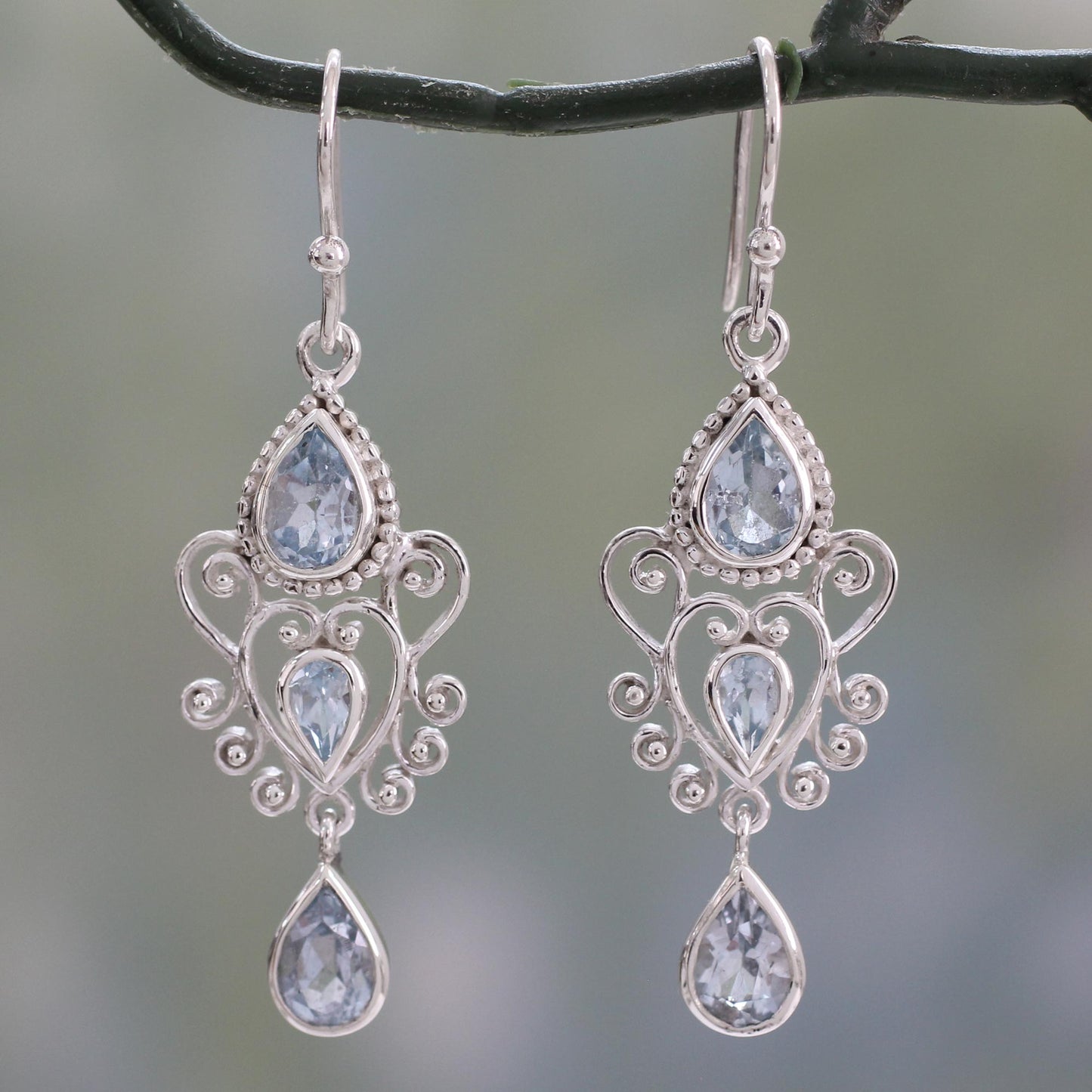 Enchanted Princess Blue Topaz Gemstone Dangle Earrings in 925 Sterling Silver