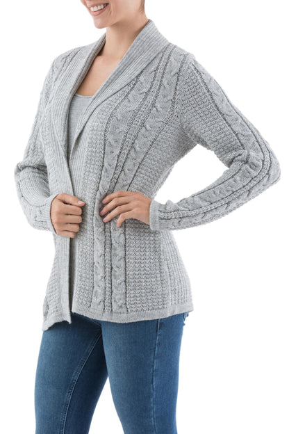 Classic Chic Versatile Light Grey Cardigan in Soft Alpaca Blend from Peru