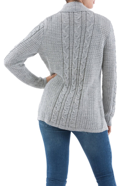 Classic Chic Versatile Light Grey Cardigan in Soft Alpaca Blend from Peru