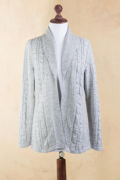 Classic Chic Versatile Light Grey Cardigan in Soft Alpaca Blend from Peru