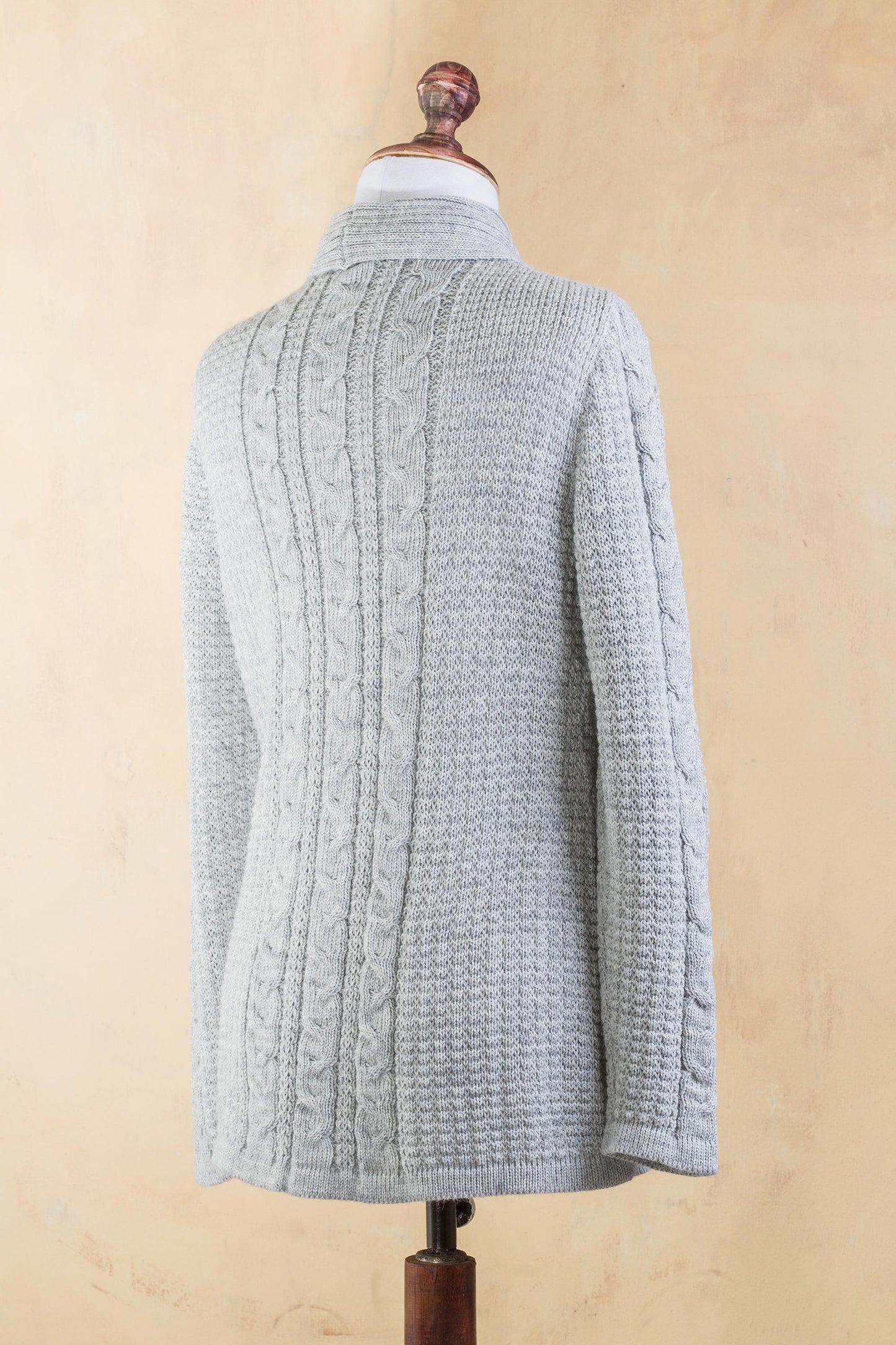 Classic Chic Versatile Light Grey Cardigan in Soft Alpaca Blend from Peru