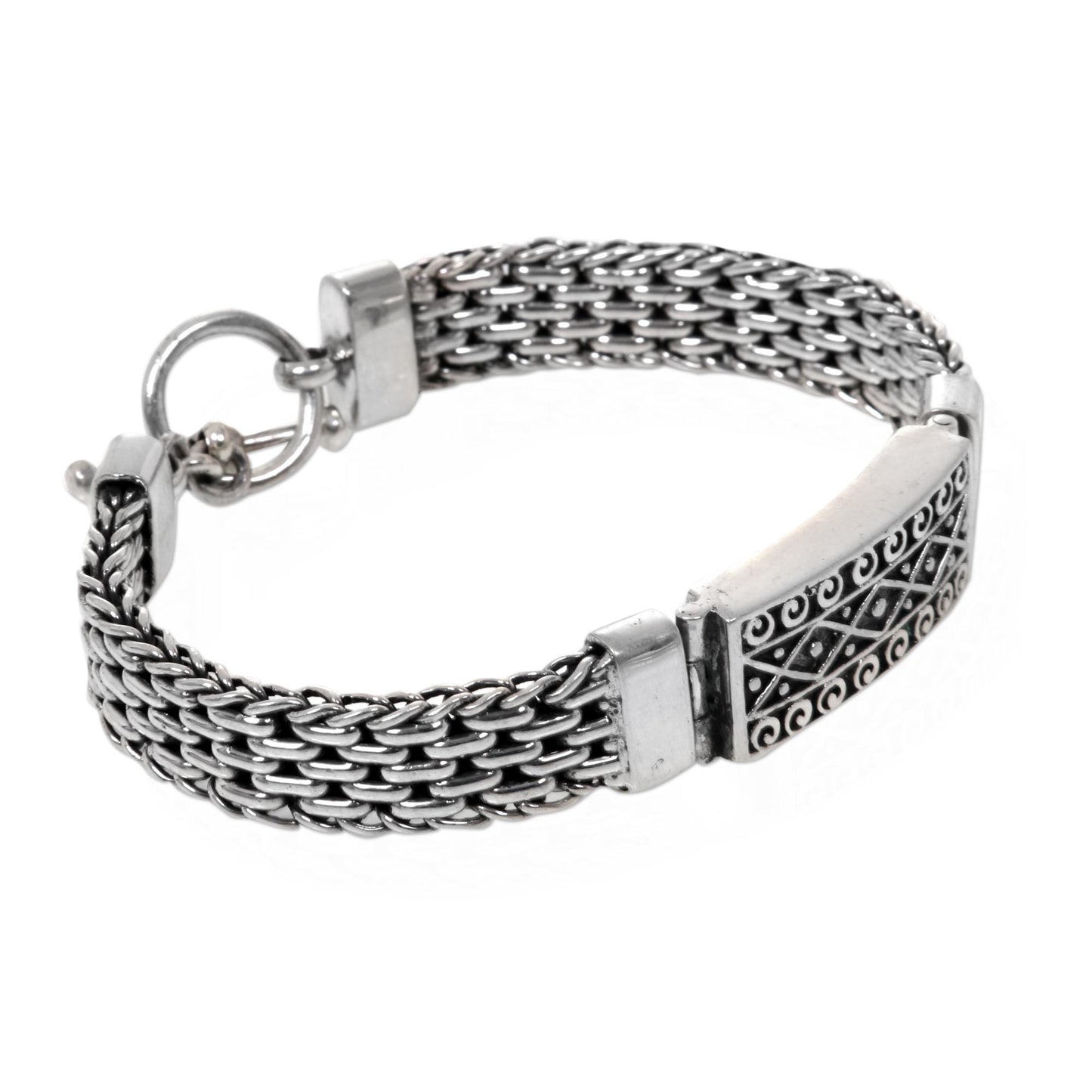 Bali Spirit Panther Link Chain Bracelet with Pendant in 925 Silver