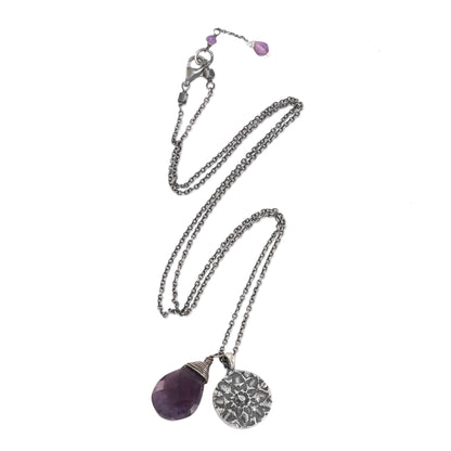 Inspiring Lotus Sterling Silver Buddhism Flower Necklace with Amethyst