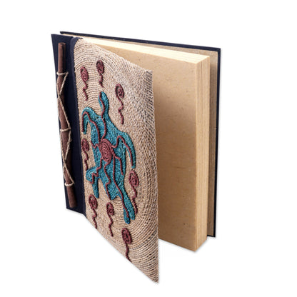 Blue Turtle Handmade Natural Fiber Blank 50-pg Journal with Turtle Motif