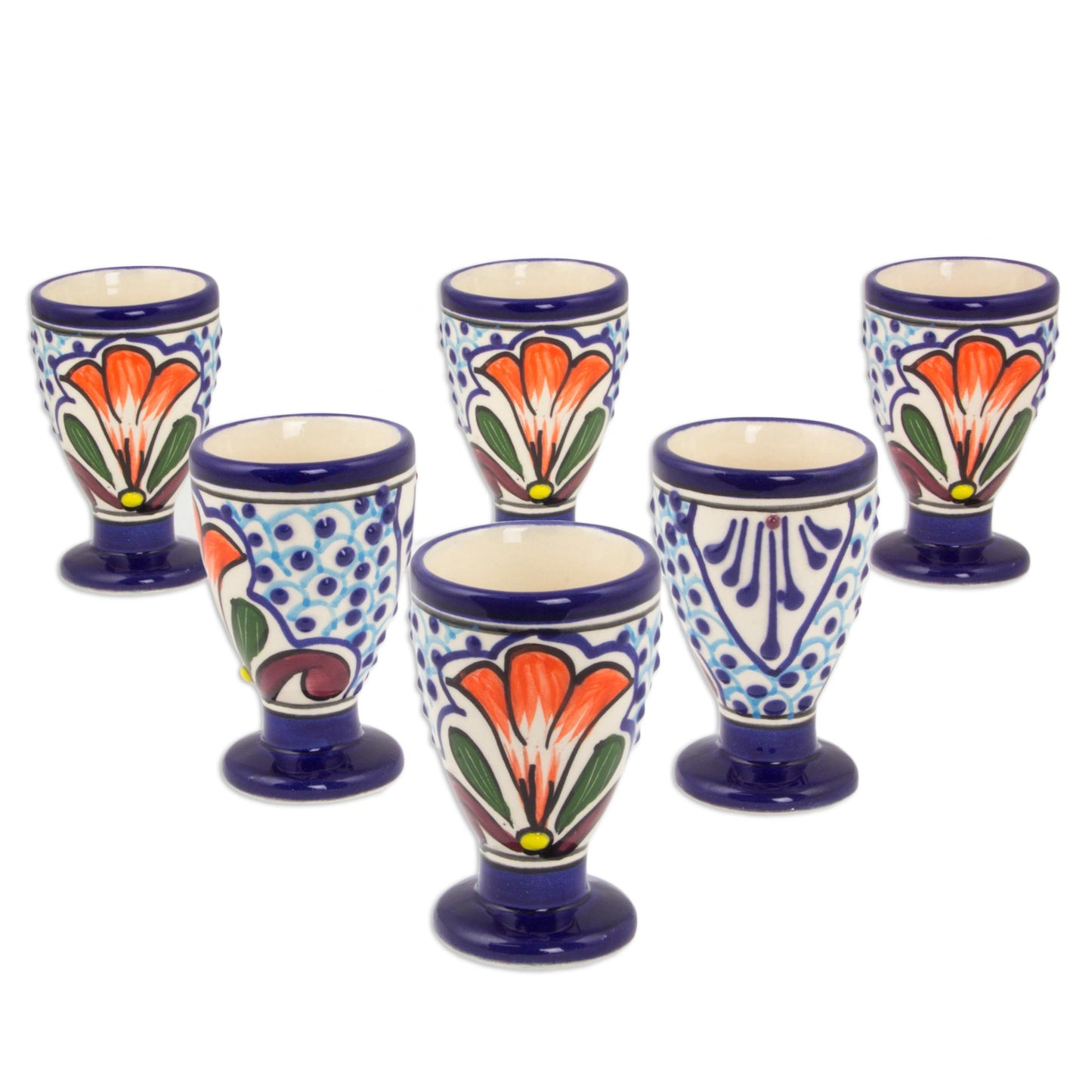 Radiant Flowers Painted Ceramic Cordial Glass Set