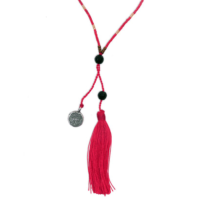 Silver Banyan Tree Hand Made Onyx Pendant Necklace Red Cord from Indonesia