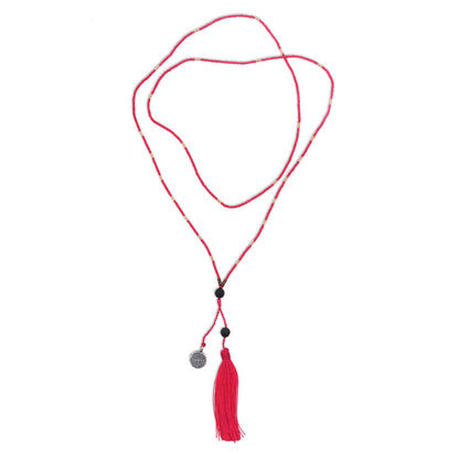 Silver Banyan Tree Hand Made Onyx Pendant Necklace Red Cord from Indonesia