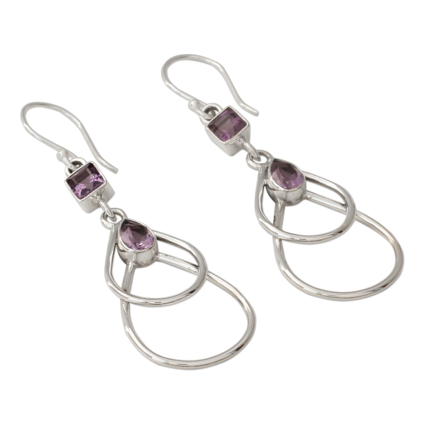 Purple Ice Contemporary Sterling Silver Earrings with Amethysts