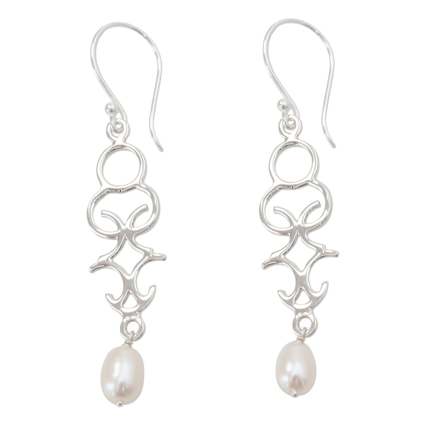 Sublime Trellis Polished Sterling Silver Dangle Earring with Cultured Pearls