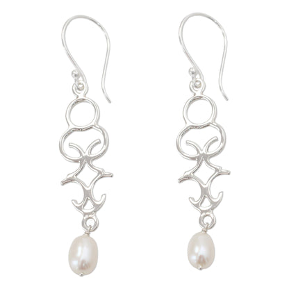 Sublime Trellis Polished Sterling Silver Dangle Earring with Cultured Pearls