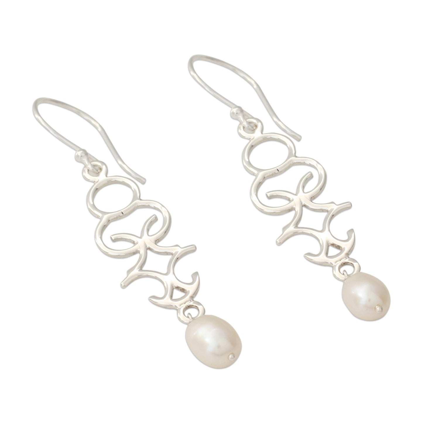 Sublime Trellis Polished Sterling Silver Dangle Earring with Cultured Pearls