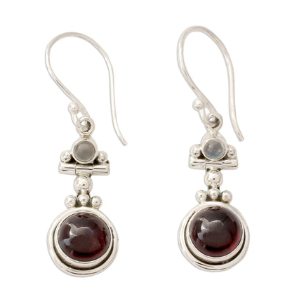 Misty Moon Garnet Silver Dangle Earrings