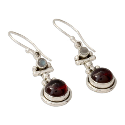 Misty Moon Garnet Silver Dangle Earrings