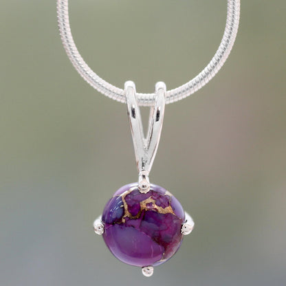 Purple Storm Purple Composite Turquoise Pendant Necklace in 925 Silver