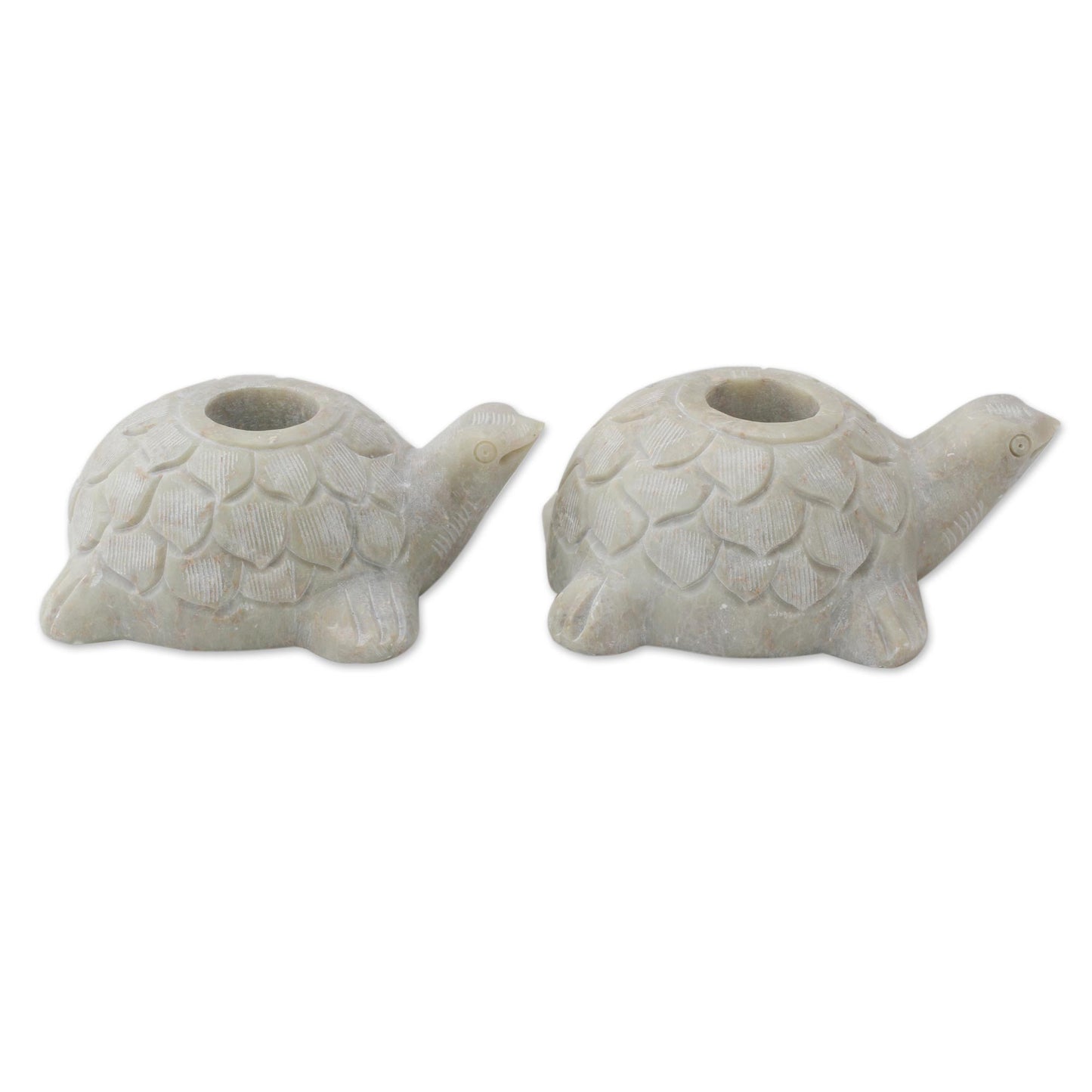 Turtle Delight Turtle Candle Holders Hand Carved from Soapstone (Pair)