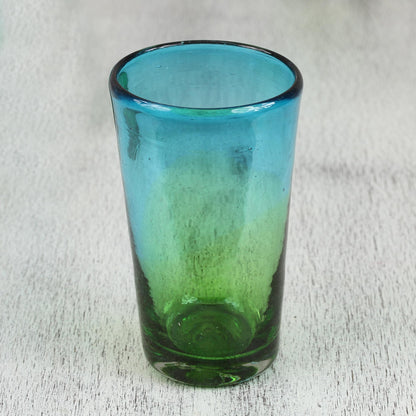 Aurora Tapatia 6 Artisan Crafted Blue Green Blown Glass Highball Glasses