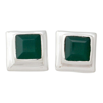 Contemporary Squared Onyx & Silver Stud Earrings