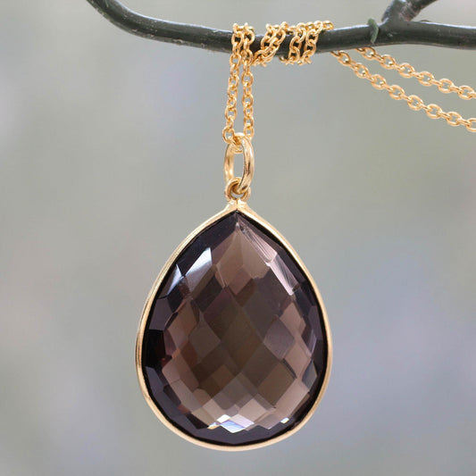 Island Fantasy Gold Vermeil Pendant necklace with Smoky Quartz