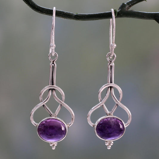 Wisdom Path Dangle Earrings with Amethyst Cabochons in Sterling Silver