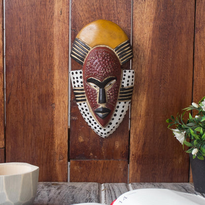 Ghana's Happiness Hand Carved West African Wood Wall Mask from Ghana