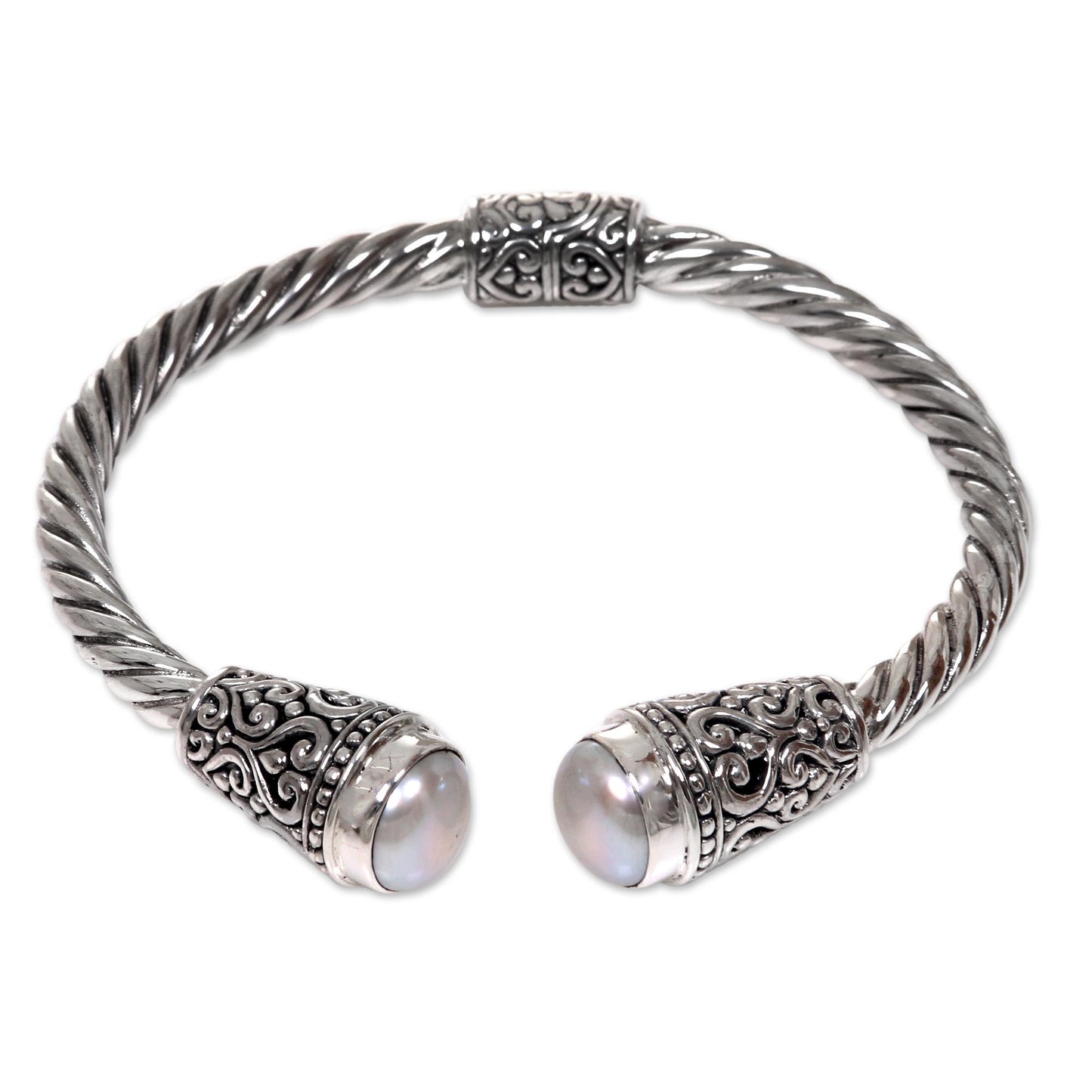 Precious Dewdrops Hand Crafted Cultured Freshwater Pearl Cuff Bracelet