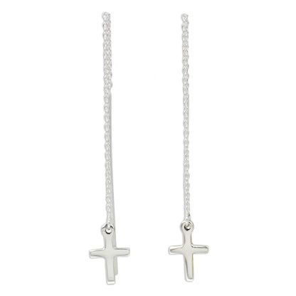 Chain of Purity Hand Crafted Sterling Silver Cross Threader Earrings