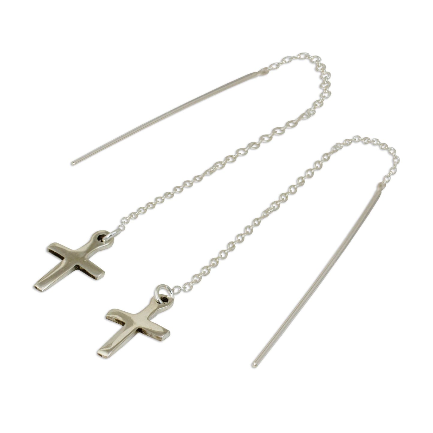 Chain of Purity Hand Crafted Sterling Silver Cross Threader Earrings