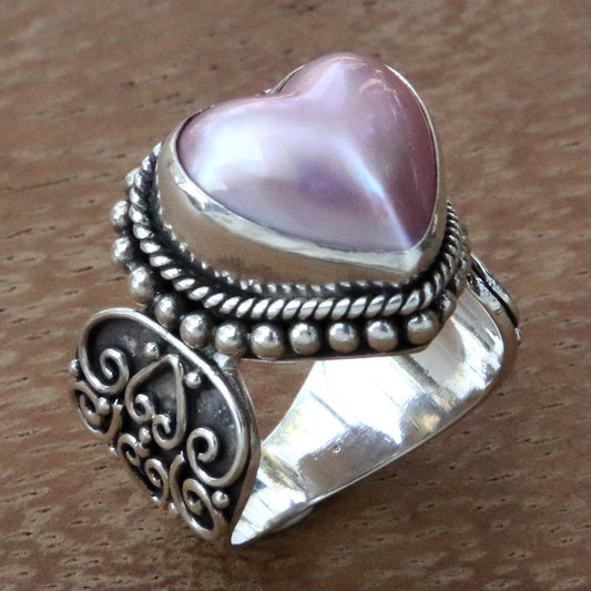 Romance in Pink Romantic Heart Shaped Pink Cultured Mabe Pearl Ring