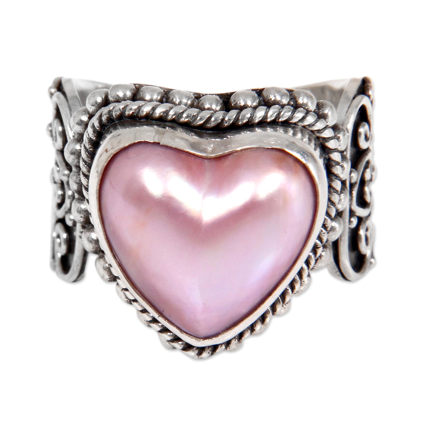 Romance in Pink Romantic Heart Shaped Pink Cultured Mabe Pearl Ring