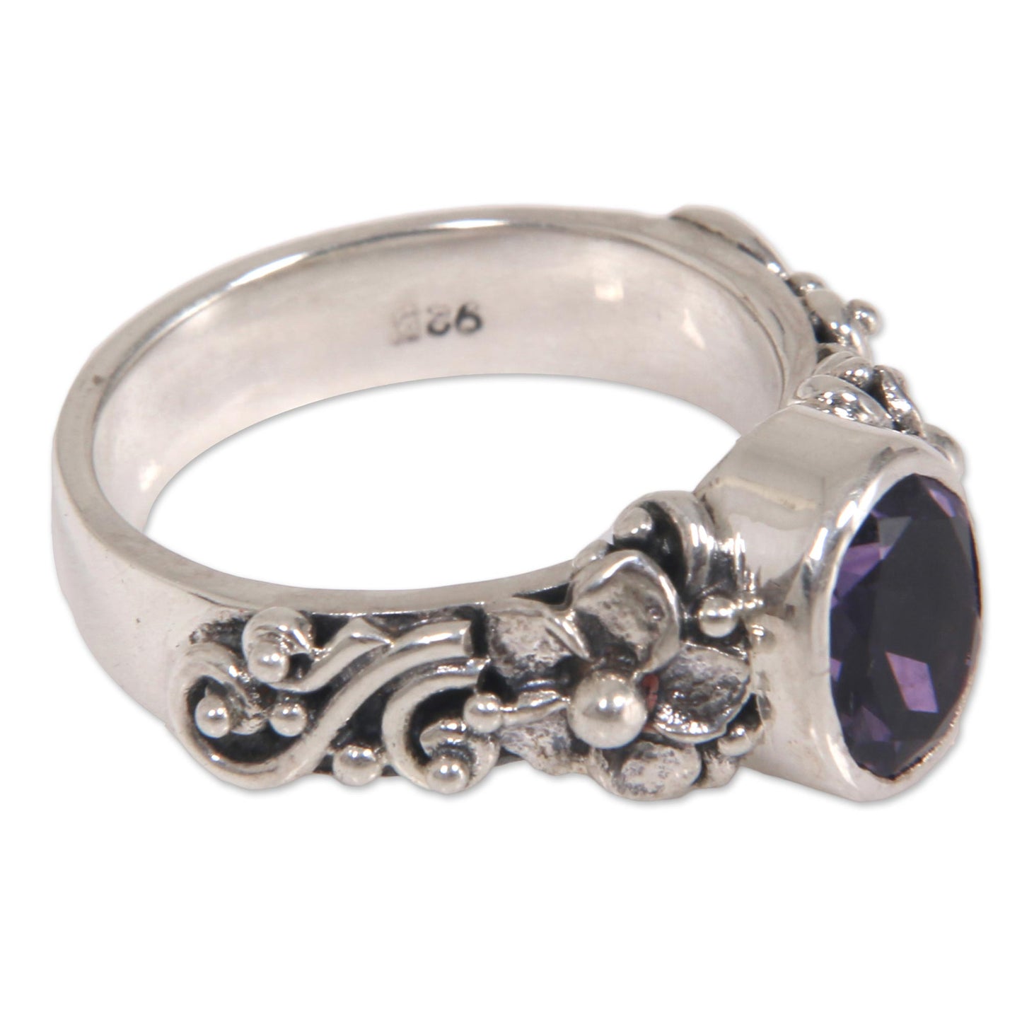 Frangipani Path Amethyst and Sterling Silver Single Stone Flower Ring