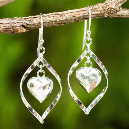 Captive Heart Sterling Silver 925 Heart Motif Dangle Earrings