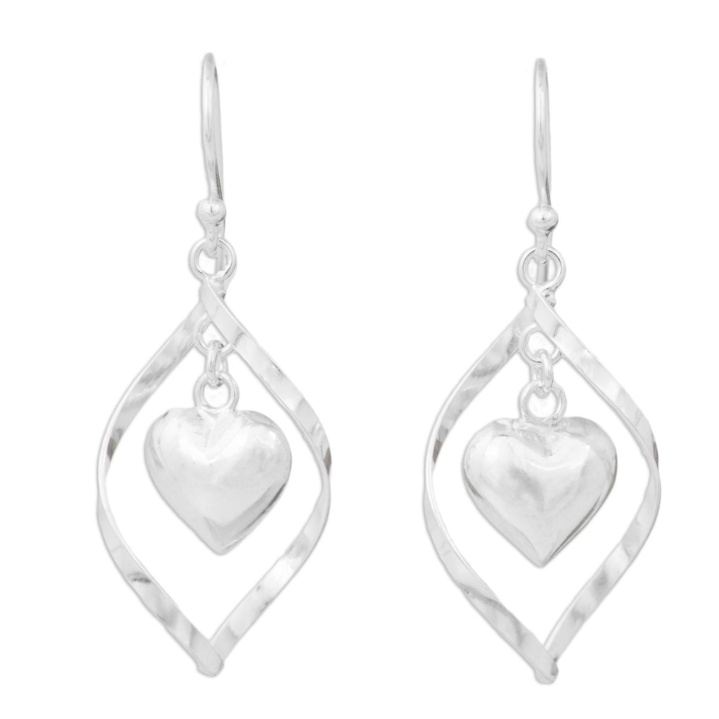 Captive Heart Sterling Silver 925 Heart Motif Dangle Earrings