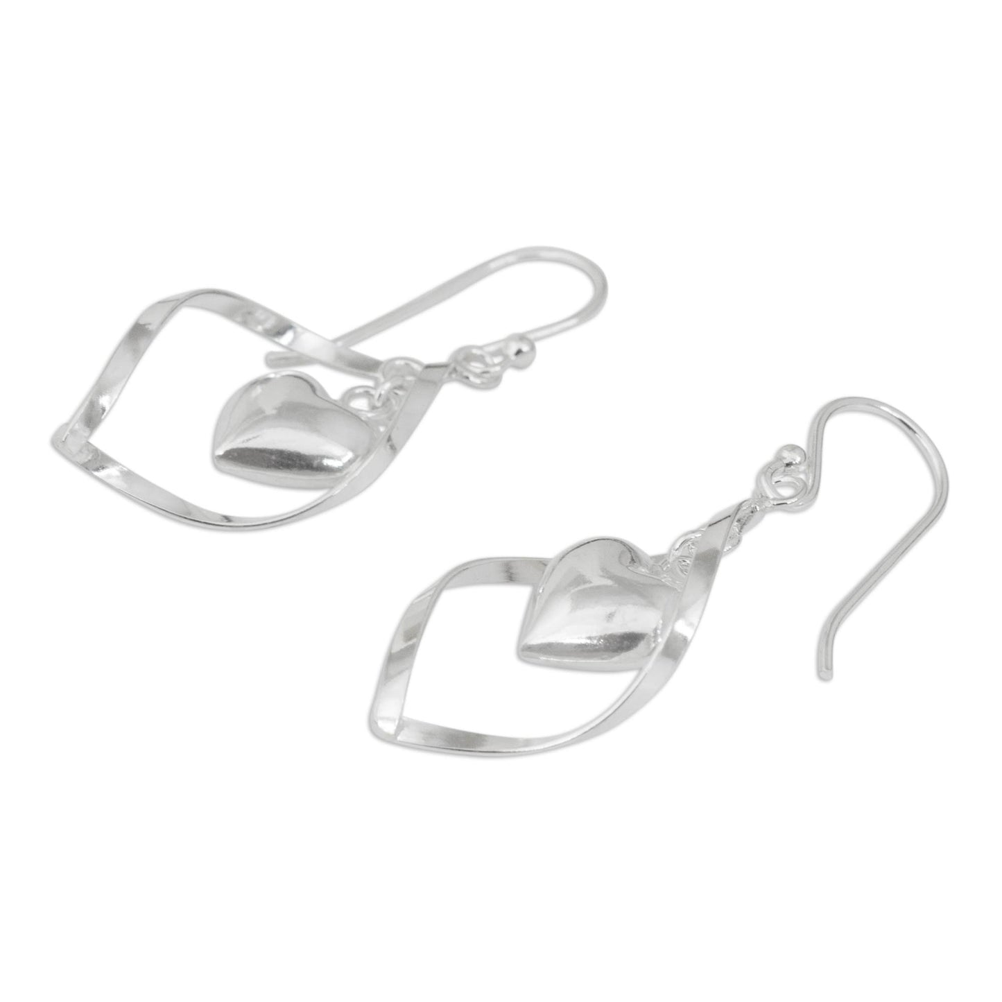 Captive Heart Sterling Silver 925 Heart Motif Dangle Earrings