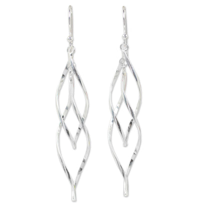 Ribbon Helix Contemporary Design Dangle Earrings in Sterling Silver