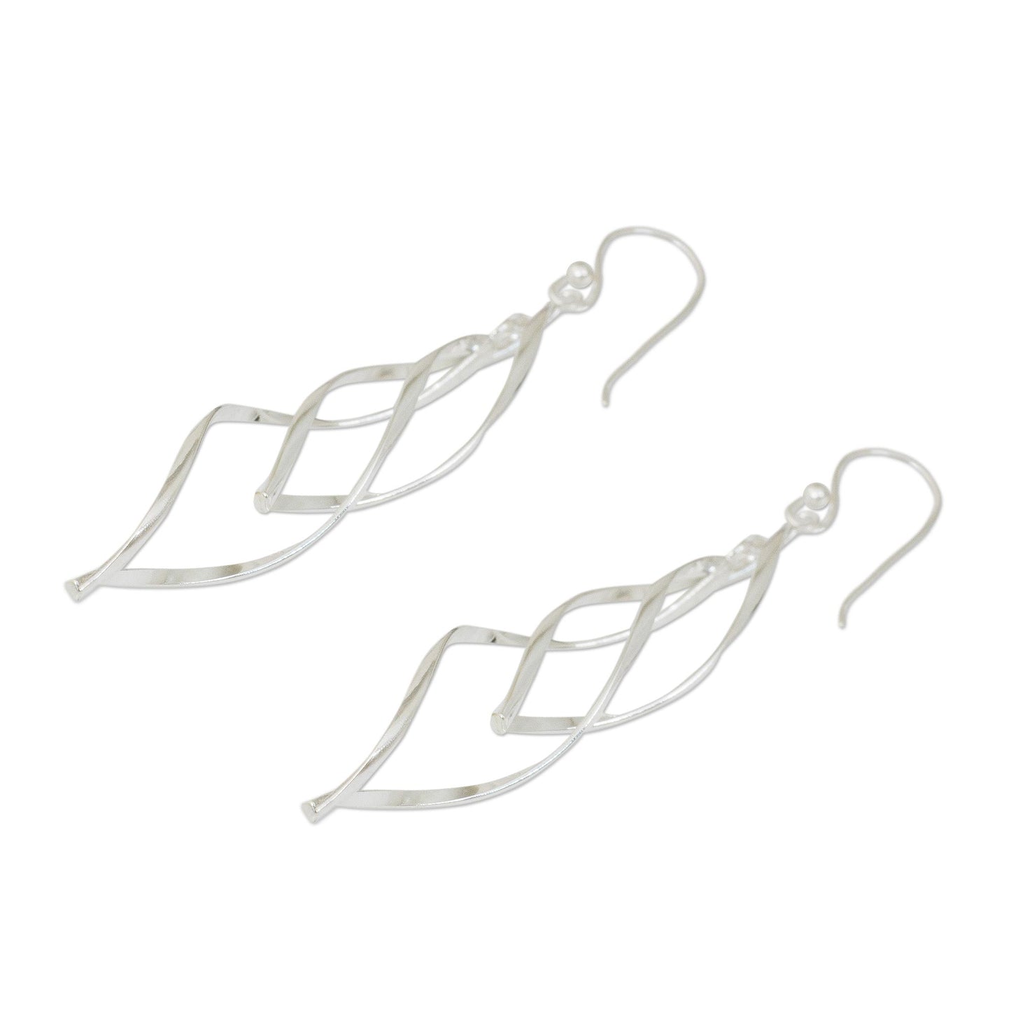 Ribbon Helix Contemporary Design Dangle Earrings in Sterling Silver