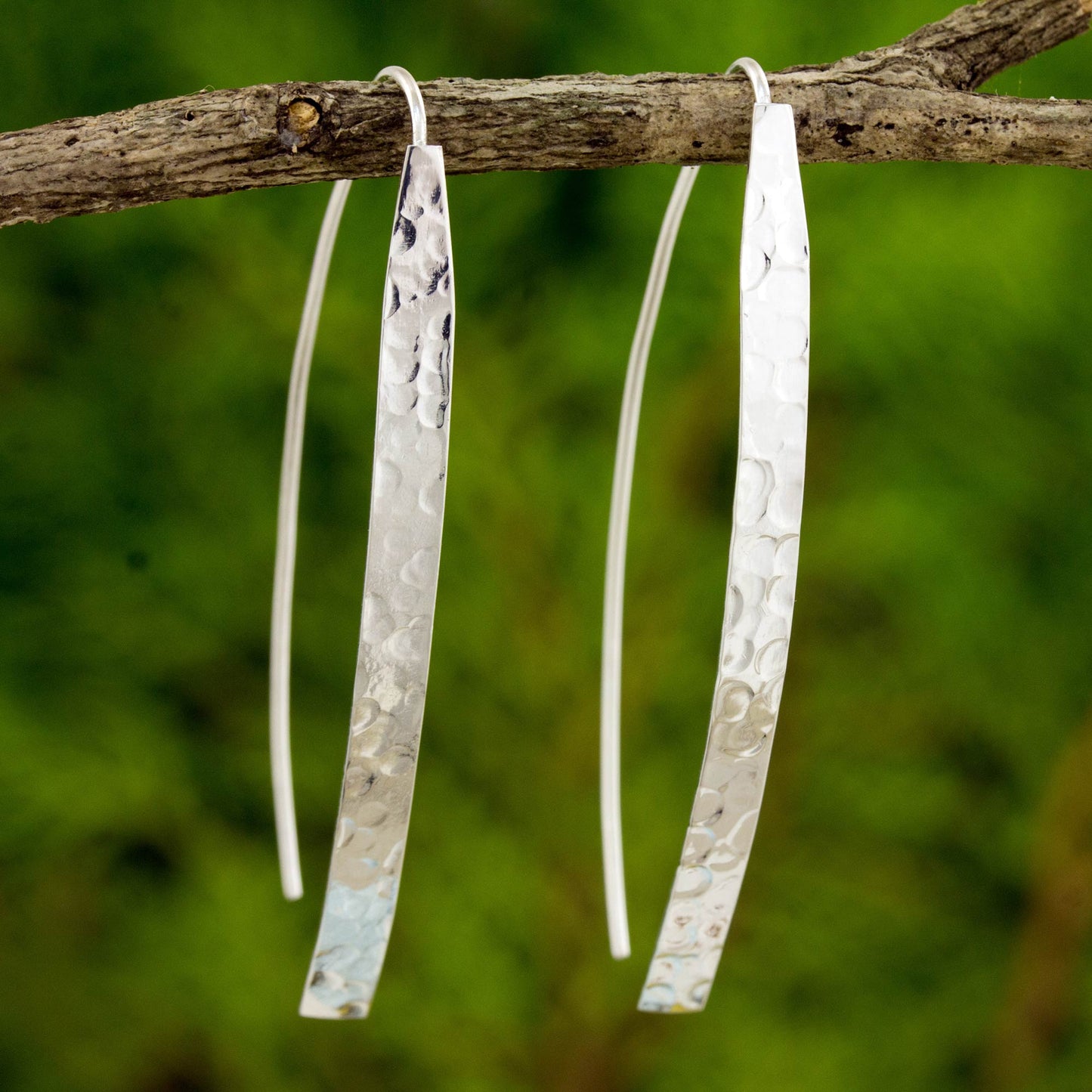 Modern Aesthetic Modern Drop Earrings in Hammered Sterling Silver