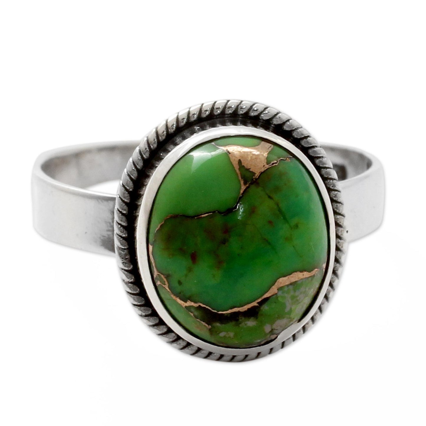 Green Fields in Jaipur Silver Silver Ring with Green Composite Turquoise