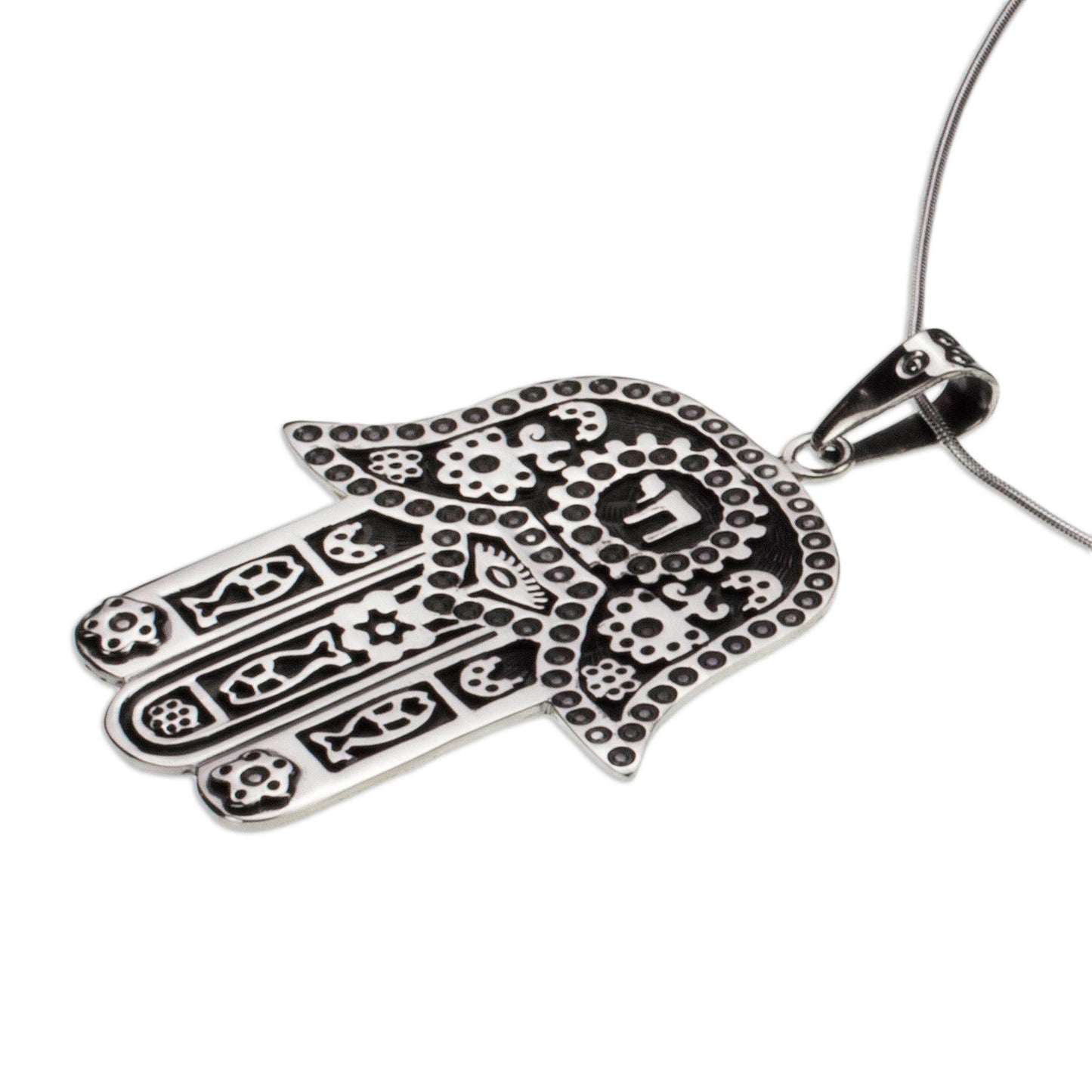 Hamsa Amulet Artisan Crafted Taxco Sterling Silver Hamsa Symbol Necklace