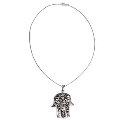 Hamsa Amulet Artisan Crafted Taxco Sterling Silver Hamsa Symbol Necklace