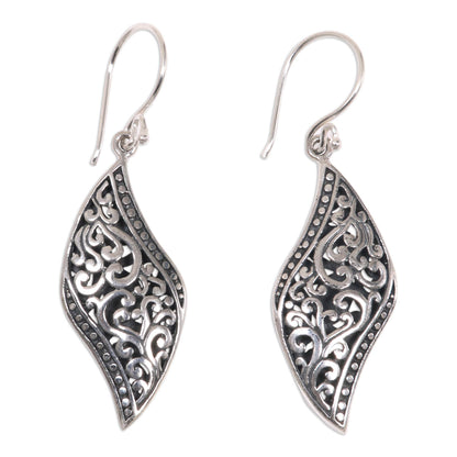 Voluptuous Leaf Ornate Leaf Theme Balinese Sterling Silver Artisan Earrings