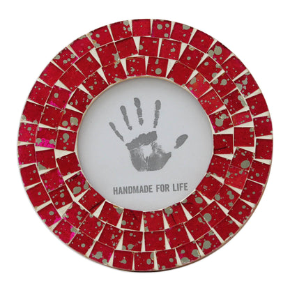 Red Ruby Handcrafted Round Red Mosaic Picture Frame (4 x 4)