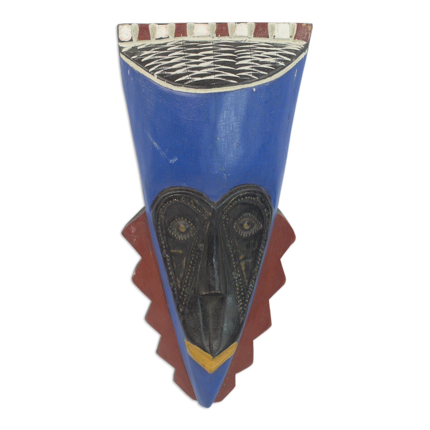 A Wealthy Man Brass Inlay Blue African Mask Hand Carved of Wood