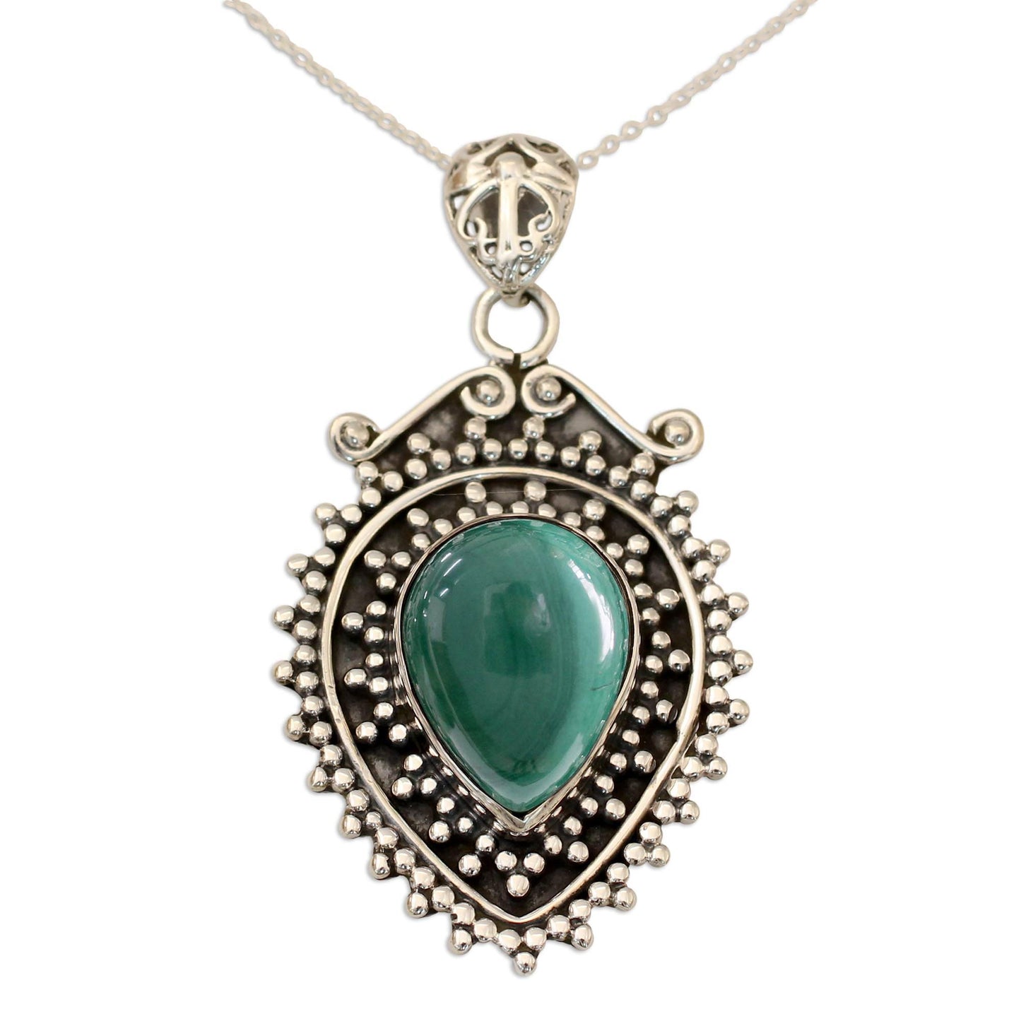 Mirror of the Soul Artisan Made Malachite and Sterling Silver Pendant Necklace