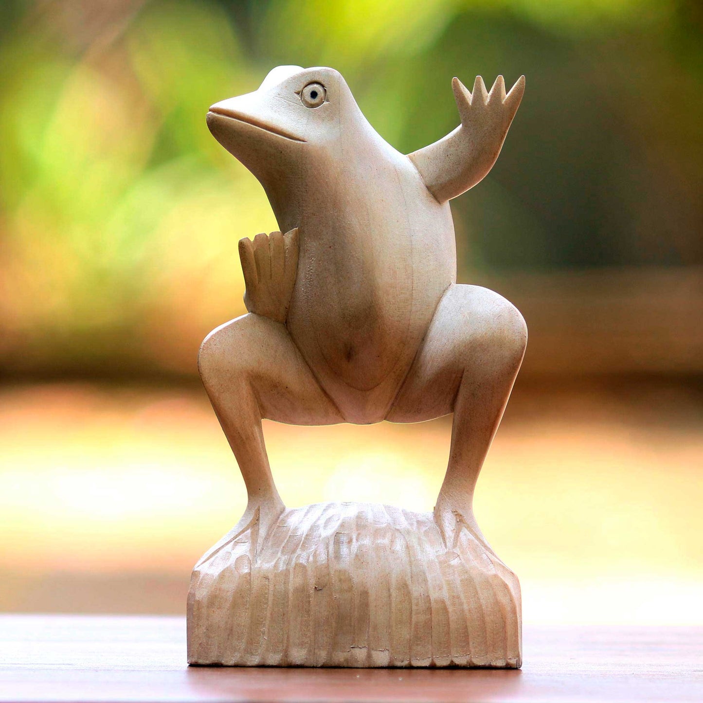 Dancing Frog Whimsical Artisan Carved Balinese Dancing Frog