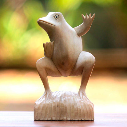 Dancing Frog Whimsical Artisan Carved Balinese Dancing Frog