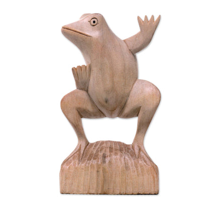 Dancing Frog Whimsical Artisan Carved Balinese Dancing Frog