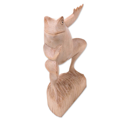 Dancing Frog Whimsical Artisan Carved Balinese Dancing Frog