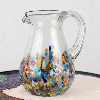 Confetti Festival Artisan Crafted Colorful Mexican Hand Blown Pitcher (87 oz)