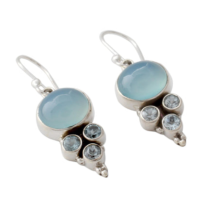 Bubbling Stream Topaz & Chalcedony Silver Earrings